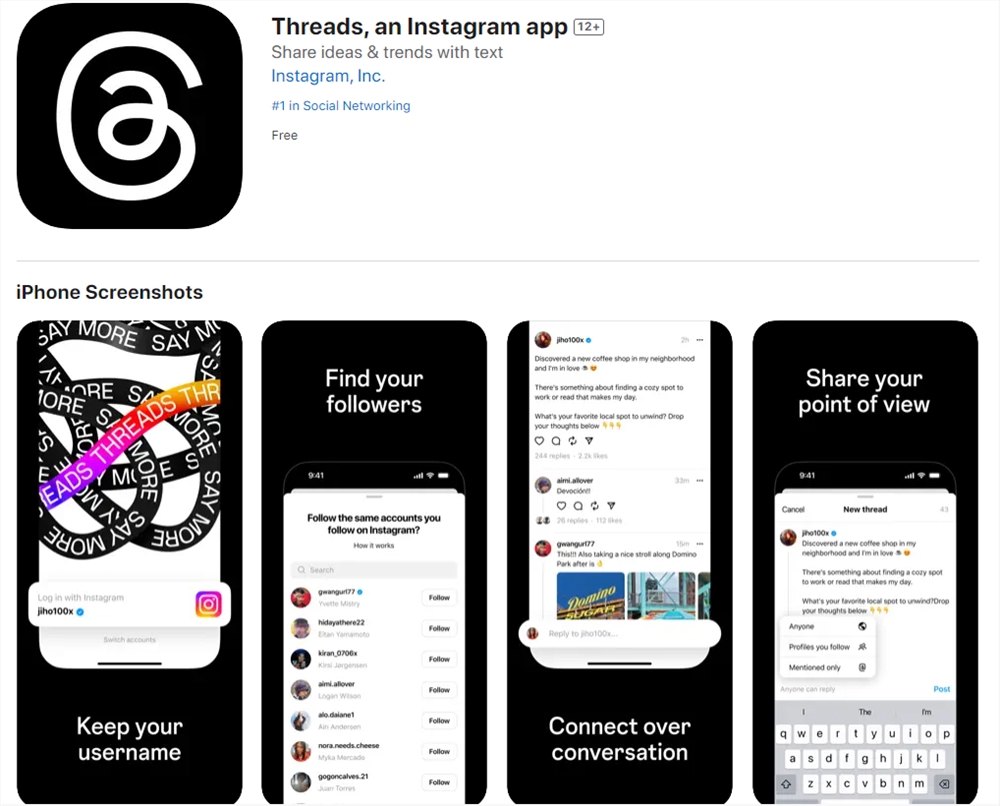 Facebook、Meta、Threads, an Instagram app